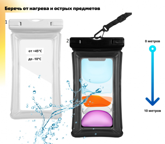 Универсальный водонепроницаемый чехол для телефона со шнурком / Непромокаемый влагоустойчивый чехол для смартфона и документов