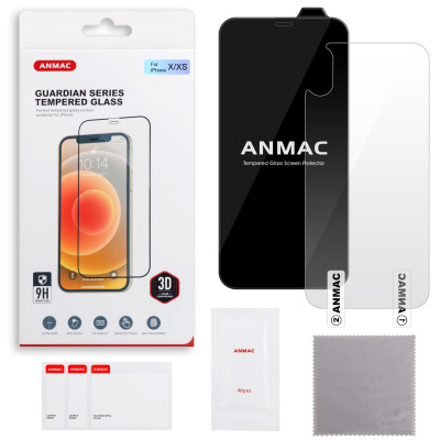 Защитное стекло 3D черное для iPhone XS/X + пленка назад ANMAC