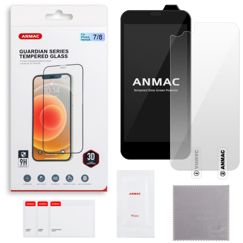 Защитное стекло 3D черное для iPhone 7/8 + пленка назад ANMAC
