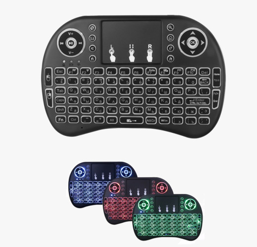 Беспроводная мини клавиатура с тачпадом подсветкой, русская / английская раскладка, 2,4 ГГц