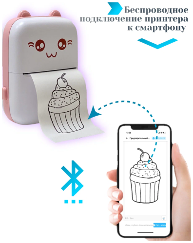 Детский мини термо принтер блютуз Mini Printer / портативный карманный принтер для смартфона