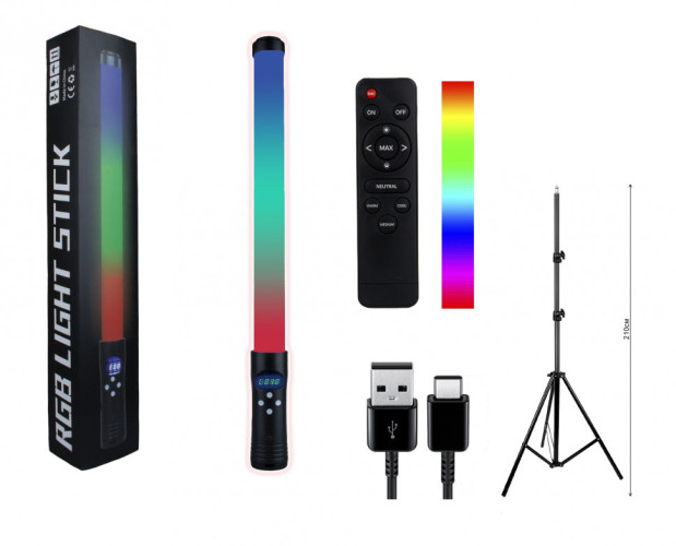 Ручная светодиодная лампа палка разноцветная RGB light stick со штативом
