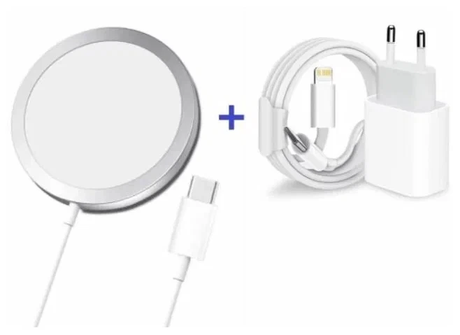 Комплект 3 в 1 для зарядки iPhone 20W (СЗУ Type-C Lighting с кабелем + беспроводное зарядное устройство магнитное Magsafe)