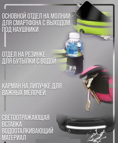 Спортивная сумка резинка на пояс для телефона, документов, ключей, воды