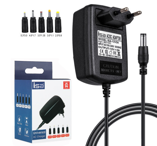 Универсальный блок питания 12V 2A с адаптерами, 5 сменных разъемов, AC/DC Universal Power Adapor 