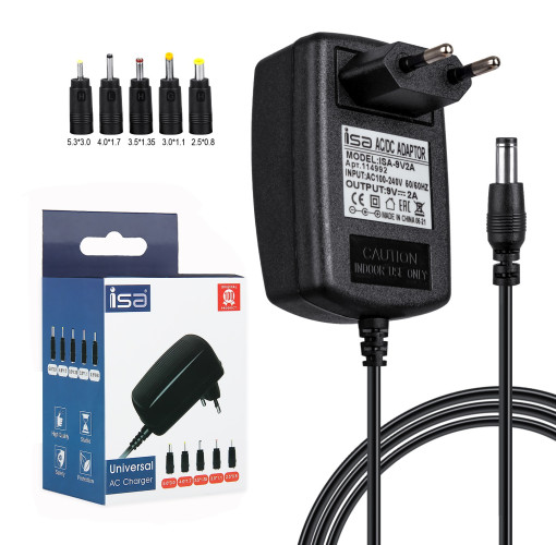 Универсальный блок питания 9V 2A с адаптерами, 5 сменных разъемов, AC/DC Universal Power Adapor