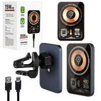 Держатель автомобильный магнитный с беспроводной зарядкой 15W max