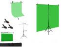 Тканевый зеленый хромакей со стойкой 2х1,5м / Телескопическая Т-образная стойка высота 2м ширина 1,5м + фон хромакей 2,5х1,5м / Держатель фотофона + зеленый фотофон