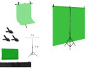 Тканевый зеленый хромакей со стойкой 2х1м / Телескопическая Т-образная стойка высота 2м ширина 1м + фон хромакей 2,5х1,5м / Держатель фотофона + зеленый фотофон