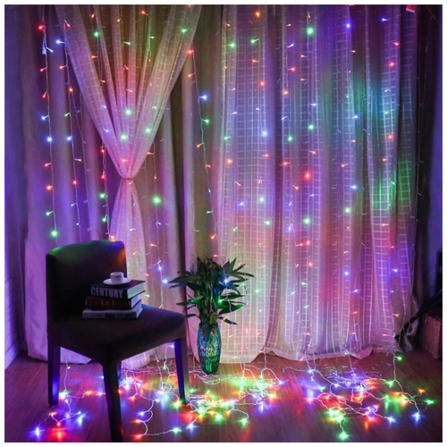 Светодиодная гирлянда водопад занавес штора разноцветный 3х3м 250LED 8 режимов