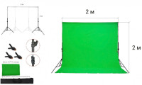 Фотофон зеленый тканевый хромакей со стойкой телескопической / Система установки фона стойка 2х2 м + зеленый хромакей тканевый 2,9х2 м