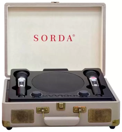 Караоке система колонка с двумя микрофонами SORDA SD-2109 Ретро чемодан серый