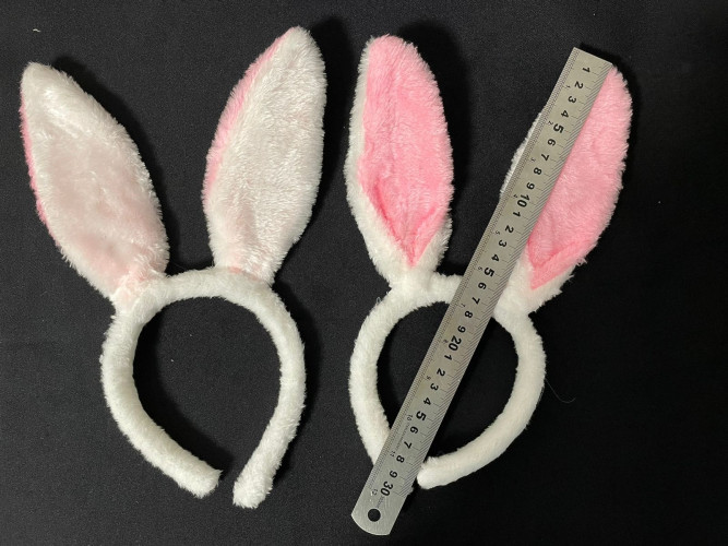 Ободок на голову ушки зайца бело-розовые / заячьи уши розовые с белым