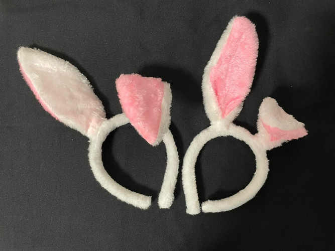 Ободок на голову ушки зайца бело-розовые / заячьи уши розовые с белым