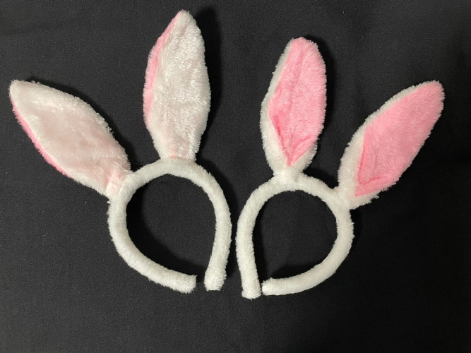 Ободок на голову ушки зайца бело-розовые / заячьи уши розовые с белым