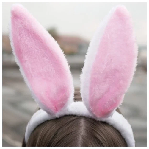 Ободок на голову ушки зайца бело-розовые / заячьи уши розовые с белым